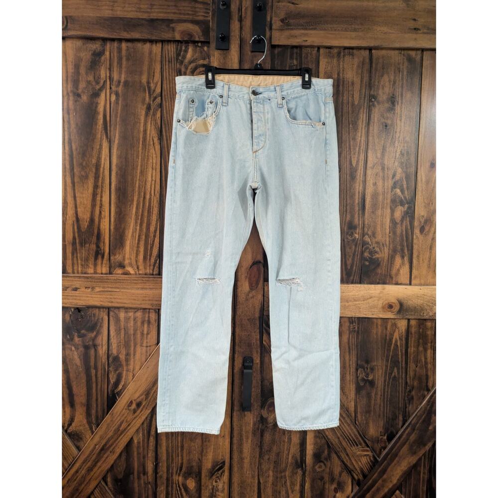 Rag and bone womens Sz 32 denim jeans light wash distressed heart patch EUC